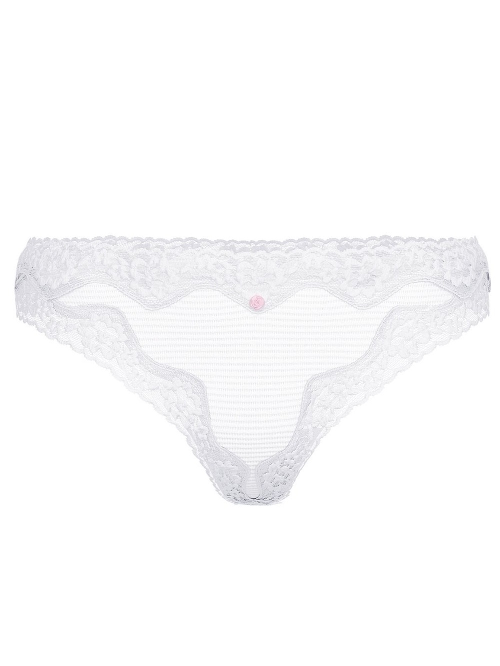 NWT Victoria's Secret White Cotton Sheer Stripe & Lace Thong with Pink Rose Sz M
